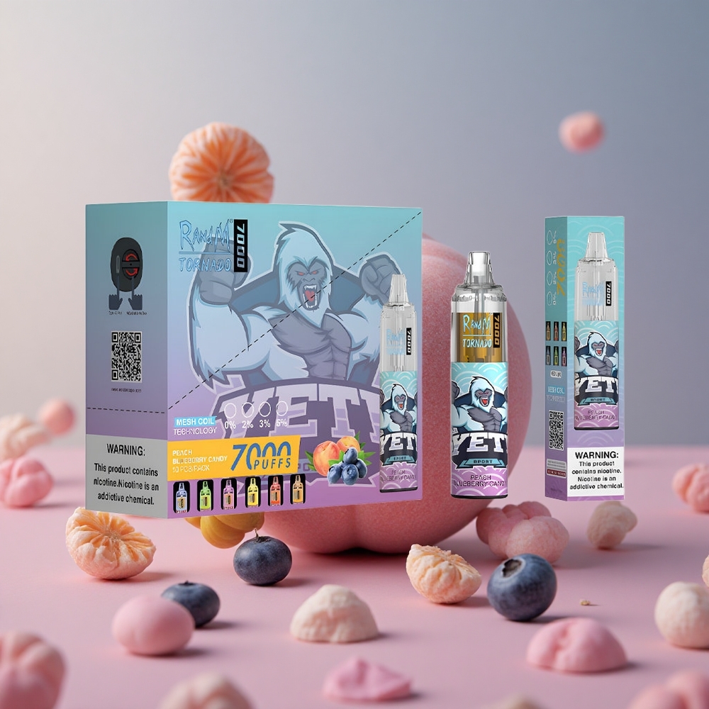 RandM Fumot Tornado 7000 Puffs Jednorazové Vape Broskyňa Čučoriedka Candy 14ML Slovakia vape wholesale