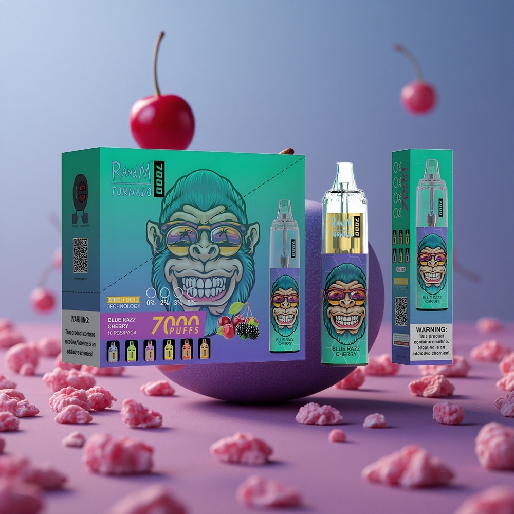 RandM Fumot Tornado 7000 Puffs Jednorazové Vape Modrá Malina Čerešňa 14ML Slovakia vape wholesale