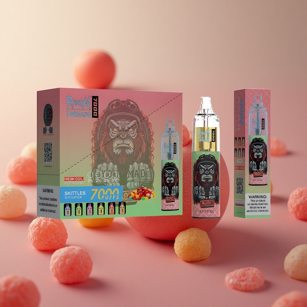RandM Fumot Tornado 7000 Puffs Jednorazové Vape Skittles (14 ML, Nastaviteľný prúd vzduchu) Slovakia vape wholesale