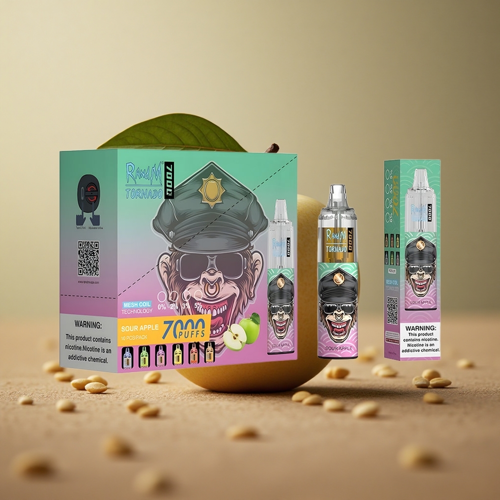 RandM Fumot Tornado 7000 Puffs Kyslé jablko 14ML Type-C Slovakia vape wholesale
