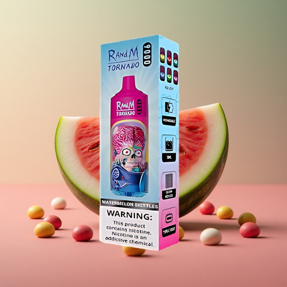 RandM Tornado 9000 Puffs Vodný Melón Skittles 18 mL Mesh Coil Slovakia vape wholesale