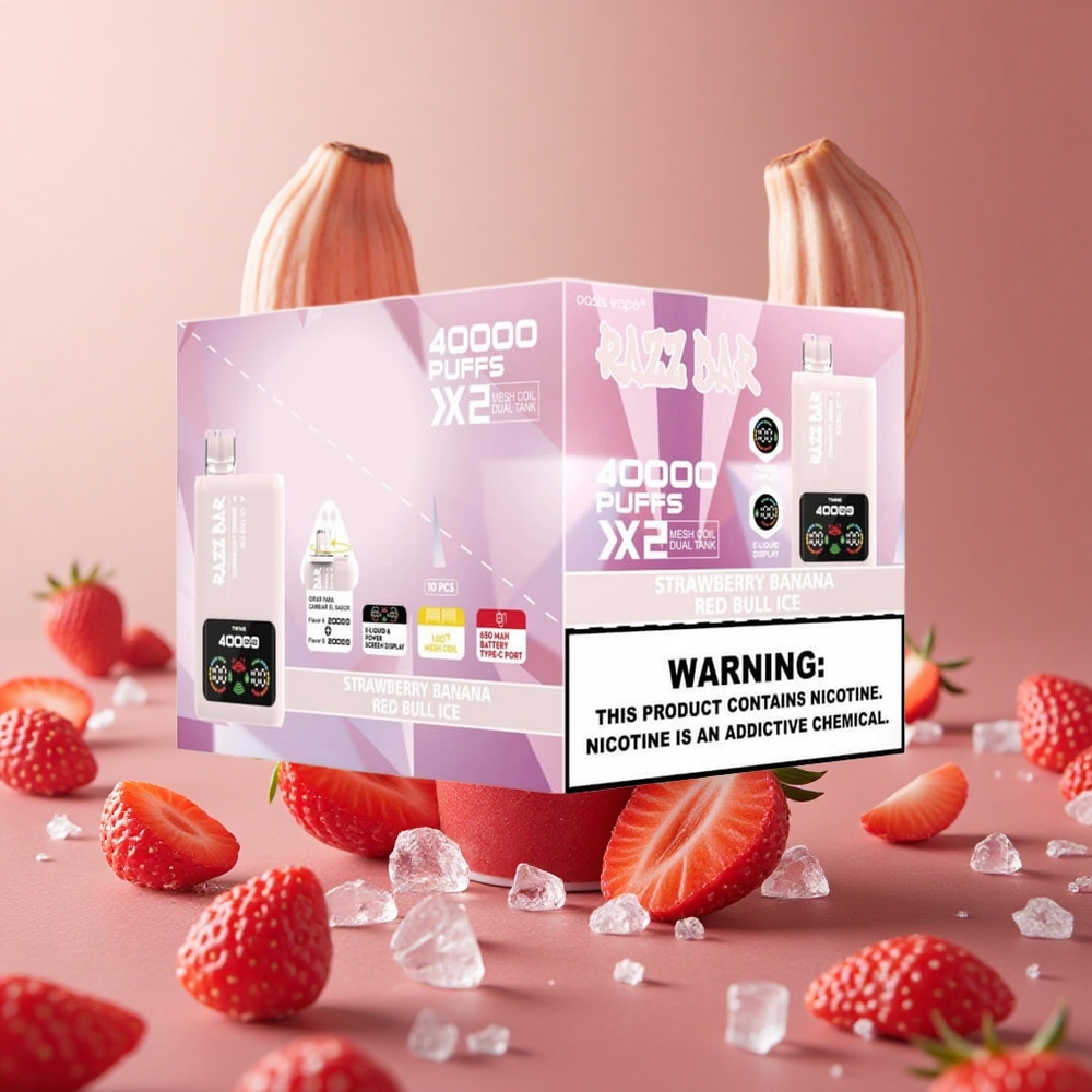 Razz Bar 40000 Puffs Jahoda-Banán_Red Bull Ice Jednorazové Vape Typ-C Port Slovakia vape wholesale