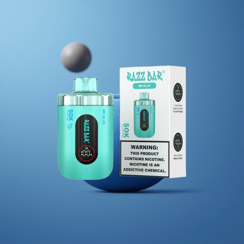Razz Bar 50K Puffs Jednorazové Vape Mr Blue 1.0 Ohm Mesh batéria Slovakia vape wholesale