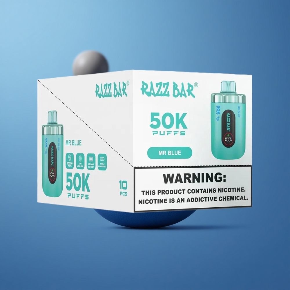 Razz Bar 50K Puffs Jednorazové Vape Mr Blue 1.0 Ohm Mesh batéria Slovakia vape wholesale