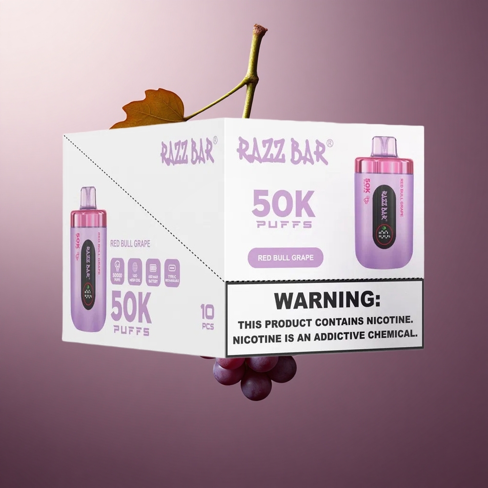 Razz Bar 50K Puffs Jednorazové Vape Červený Býk Hroznový Slovakia vape wholesale